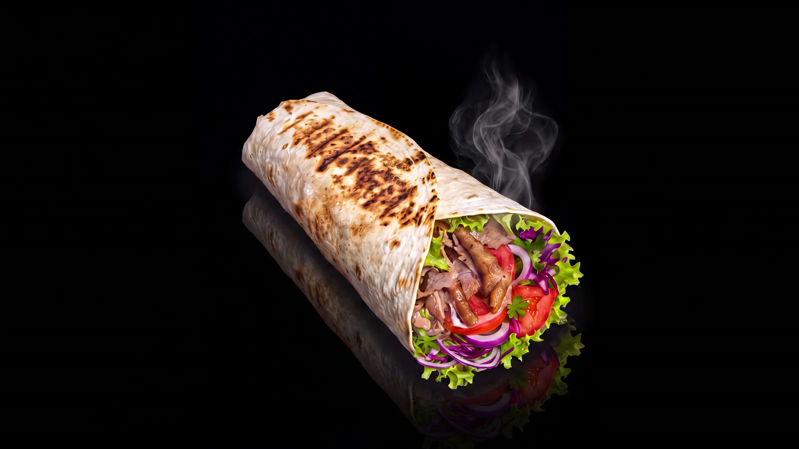 Fladenbrot-Kebab auf schwarzem Granit